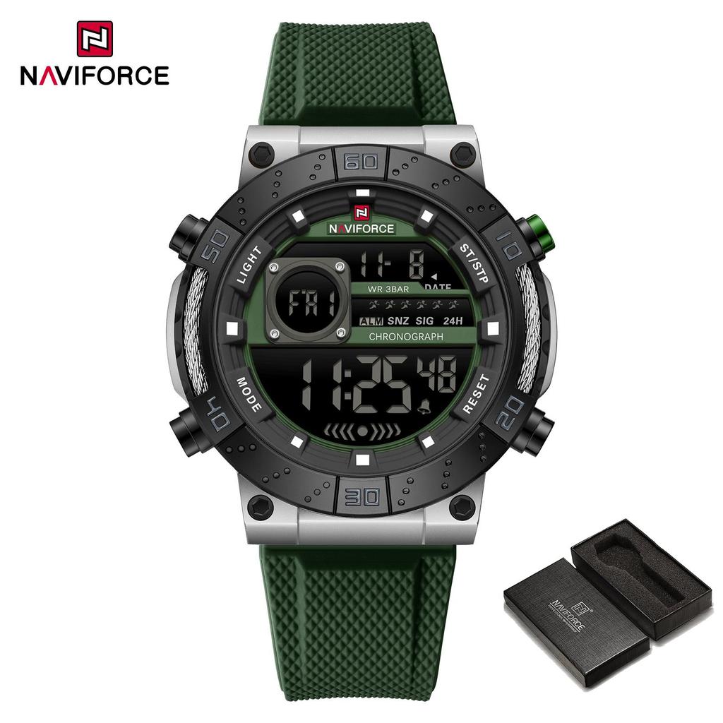 Naviforce Men's Sports LCD Digital Watch Silicone Strap Waterproof Night Mode Chronograph Week Multifunctional Outdoor Men's Boy Watch NF9241T