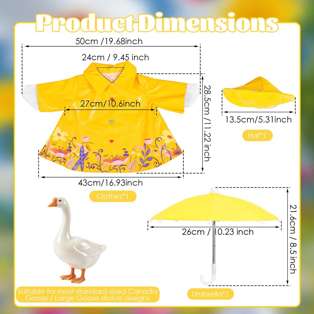 Raincoat Porch Goose Outfit Umbrella Hat Set Waterproof Summer Lawn Goose Clothes Outdoor Garden Decor Statue Dress Up