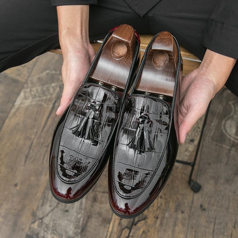 Mens Classic Pointed Toe Loafer Slip-On Shoes In Patent Leather British Style Casual Footwear Adults Size 38-47