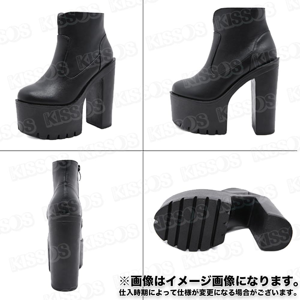 KISSOS Women's Ankle Boots with Platform Sole, Thick Heel, 15cm, Side Zipper, Leg-Lengthening, Simple Design (Size 23.0cm (36))