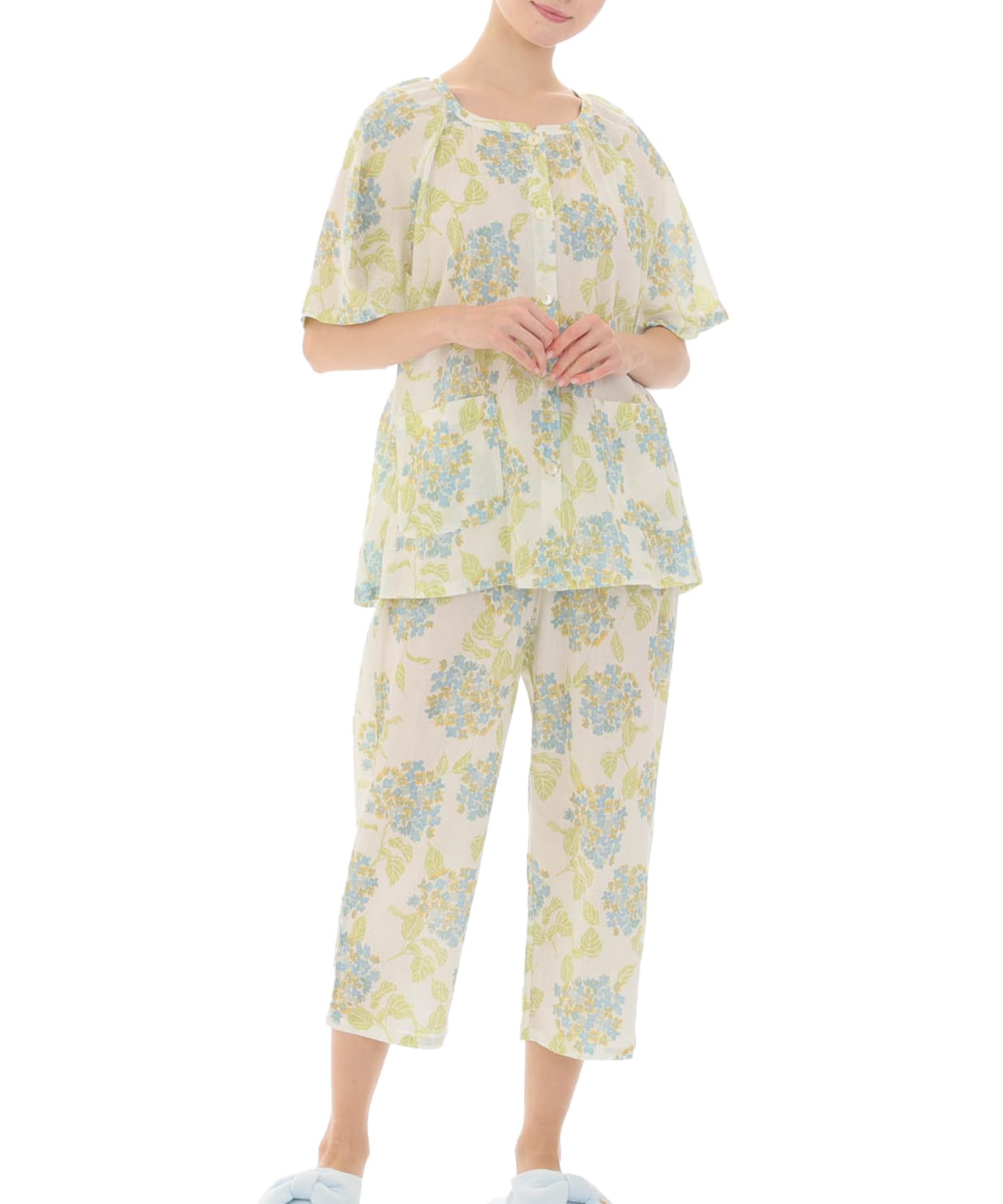 

Pajama Set Takashima Chijimi Hydrangea Raglan Sleeve Pajamas Yellow [Narue] Women s жёлтый