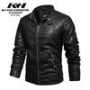 Men's autumn and winter leather jacket slim stand-up collar locomotive PU leather jacket fleece warm men's jacket retro