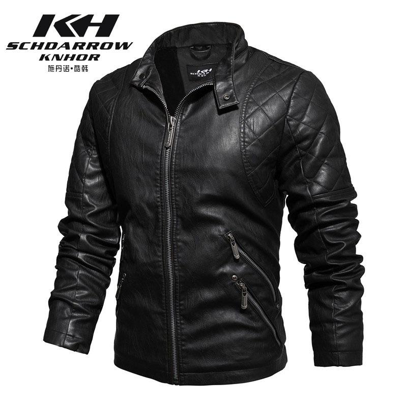 Men's autumn and winter leather jacket slim stand-up collar locomotive PU leather jacket fleece warm men's jacket retro