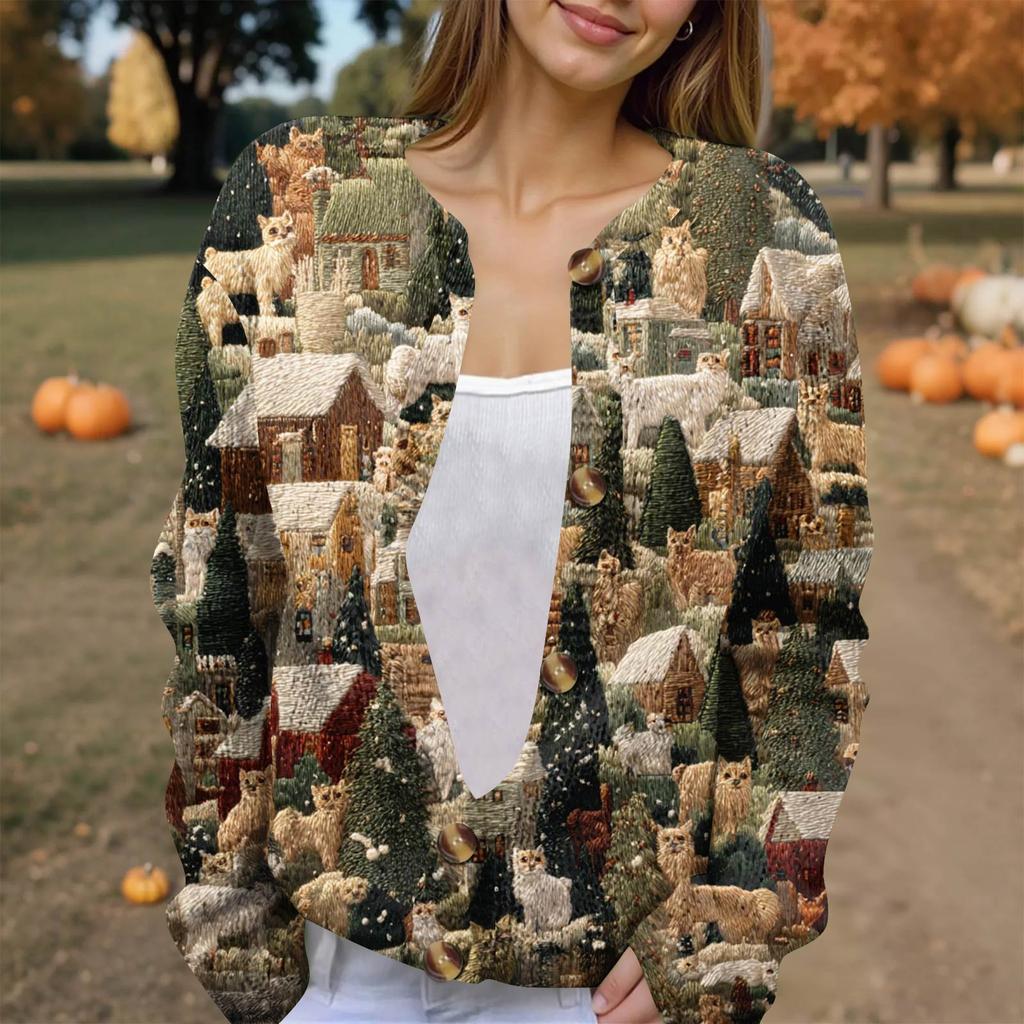 Langermet strikket cardigan-jakke med knapp ned for kvinner