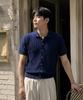 ECORR Front Cable Cropped Short Sleeve Knit Cardigan_Navy