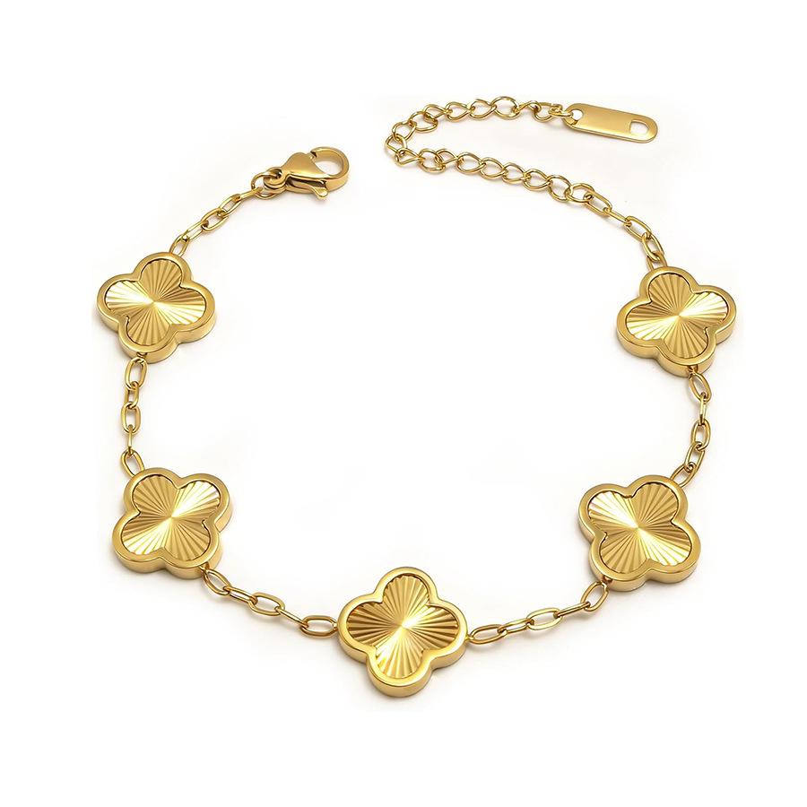 18K Gold Plated Colorfast Four-Leaf Clover Charm Bracelet for Women