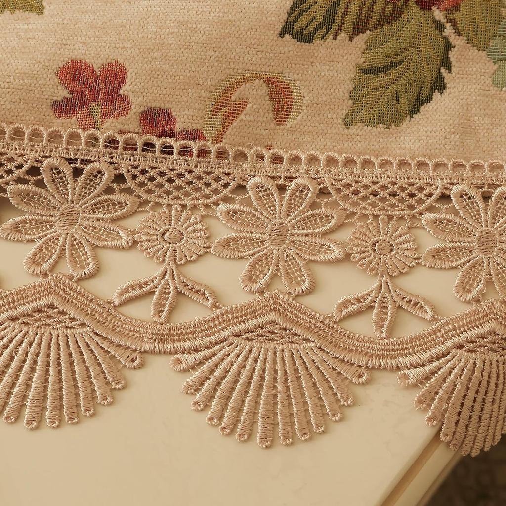 Nightstand Cover:Luxe Palace Garden Chenille Table Protector with Lace, Vintage Floral Embroidery Dresser Cover for End Table/Bedroom, Machine