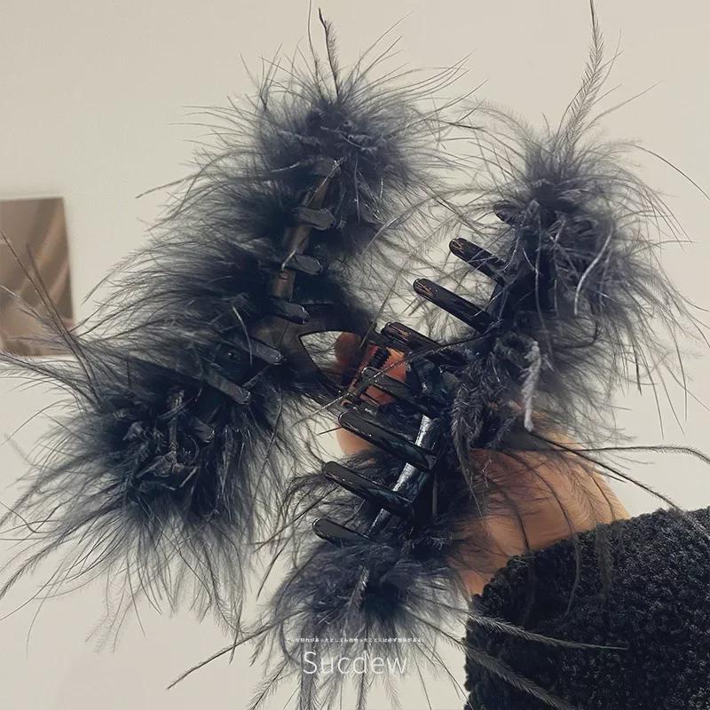 Korean Ins-Style High-Grade Plush Ostrich Feather Shark Hair Clip