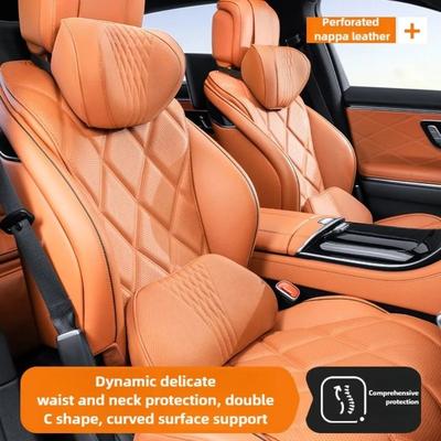 Soft Memory Foam Car Neck Pillow Set Leather Car Headrest Car Lumbar Pillow Seat Accessories Auto Lumbar Support and Neck Pillow