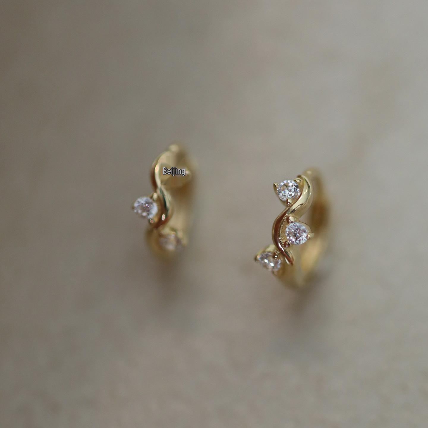 14K Gold Plated Starry Sparkle Mini Wave Ear Cuff in S925 Sterling Silver 14K Gold Pair