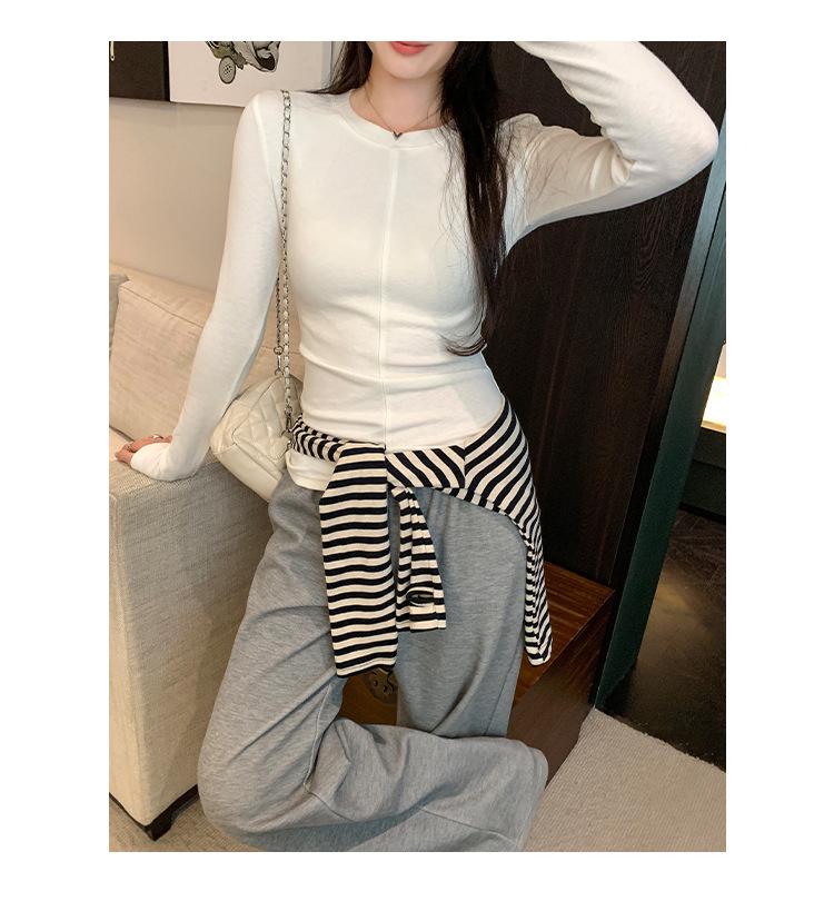Women's Slim Fit Round Neck Long Sleeve White T-Shirt - Autumn/Winter 2025