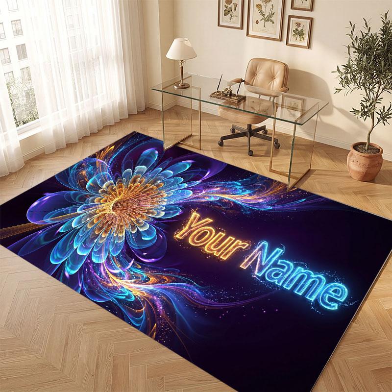 Floral Garden Theme Crystal Velvet Floor Rug Personalized Custom Name Text Warm Carpet Home Decoration