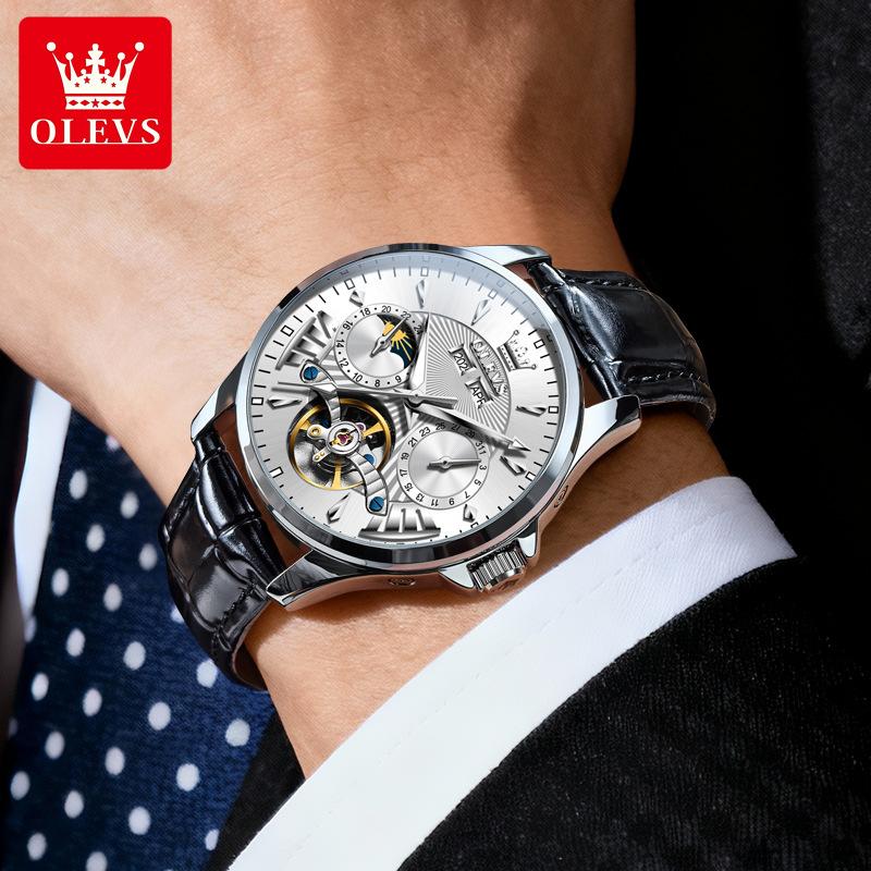 OLEVS Watch with Hollowed-out Movement, Multi-functional Perpetual Calendar, Mechanical Watch, Water-resistant, Men's Watch, Men's Timepiece