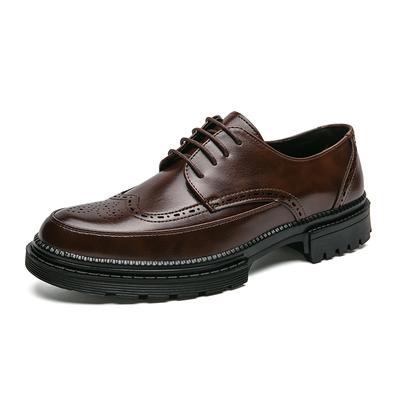 Fashion Men Leather Shoes Italian  Business Dress Shoes All-Match Casual Shoes High Quality Brown Classic Block Shoe Big Size:38-46