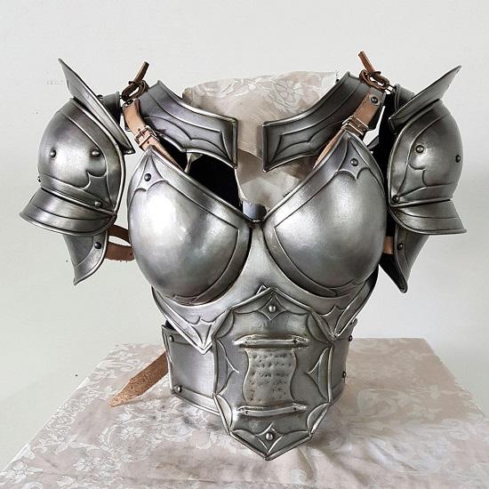 

Medieval Knight Steel Lady Armor Female Knight Half Body Armor Corset, Pauldrons with Gorget Larp, Cosplay Roleplay Costume