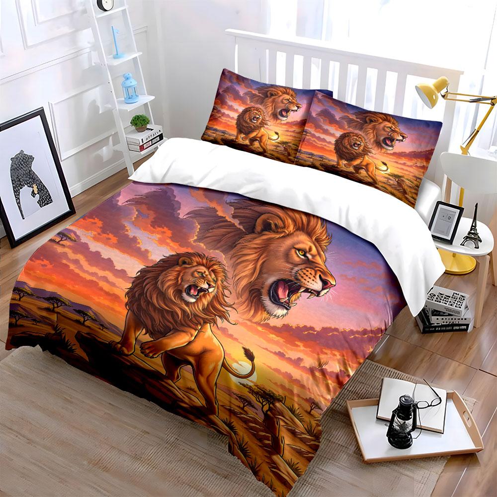 Majestic Lions Sunset Art Bedding Duvet Cover Set Duvet Cover Pillowcases (1*Duvet Cover 2*Pillowcases, Without Duvet Insert)