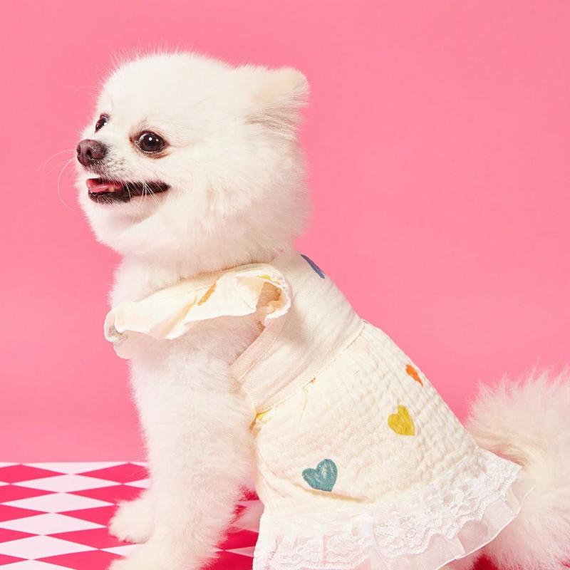 Giorno di San Valentino 1 pezzo Vestito per Animali Domestici con Stampa a Cuore e Bordi Arricciati per Cani per l'Estate