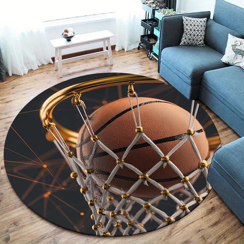 basketball Round Area Rug,Carpet Rug for Living Room Bedroom Sofa Playroom Decor,Non-slip Floor Mat
