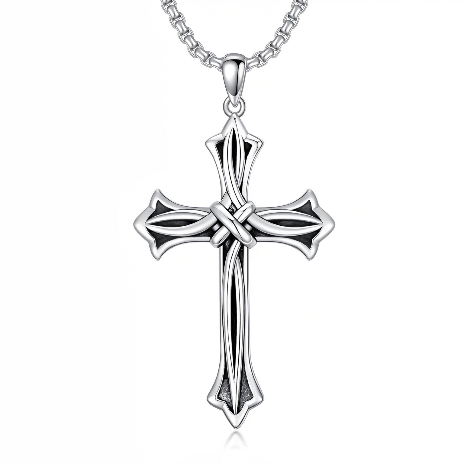 Unisex Classic Cross Pendant Necklace - Trendy Collarbone Chain Accessory 925 Silver
