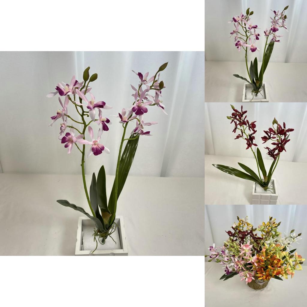 Künstliche Dendrobium-Orchidee mit Blättern für Tischdekoration, Blumengesteck