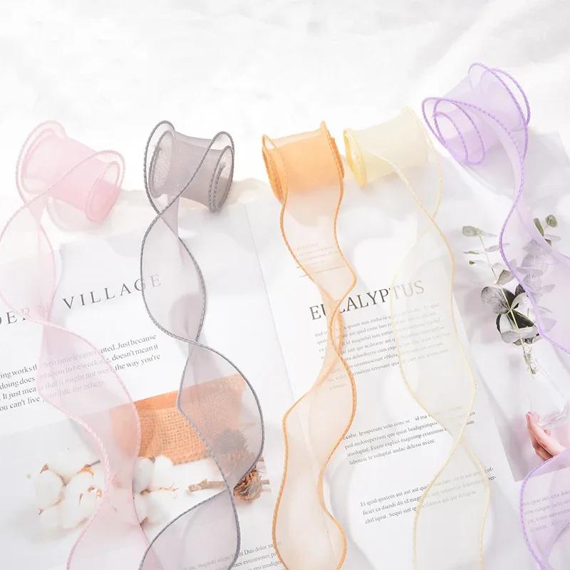 40mm Roll Sheer Chiffon Ribbon Organza Satin Ribbons for Gift Wrapping Decoration Wedding Bouquets Wreath Sewing Supplies