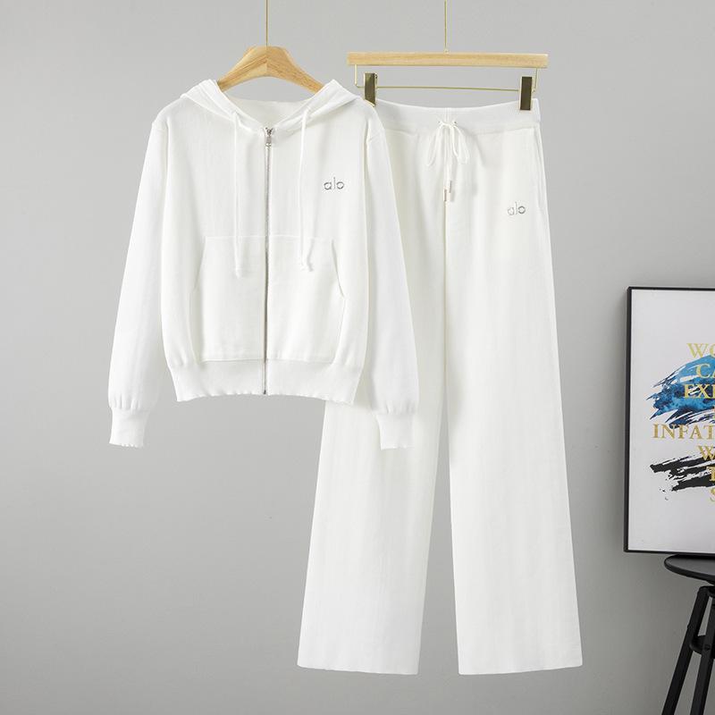 Women's Casual Knit Set: Hooded Zipper Jacket & Long Pants - Autumn/Winter Fashion