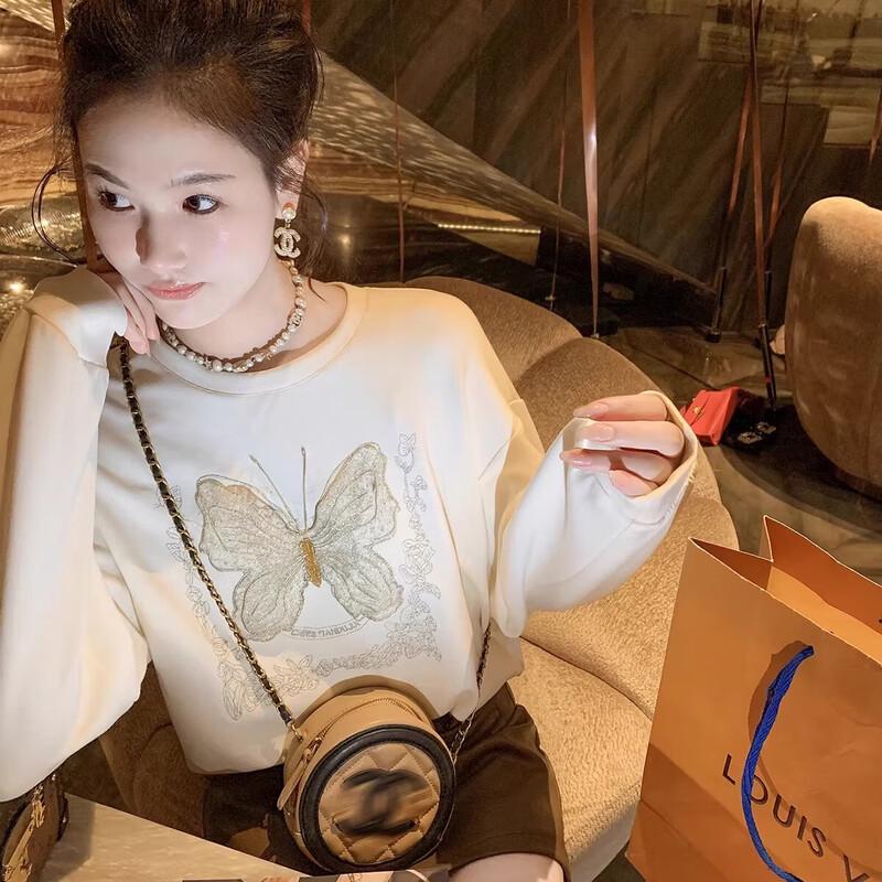 Chic Butterfly Embroidered Long-Sleeve Sweatshirt for Women