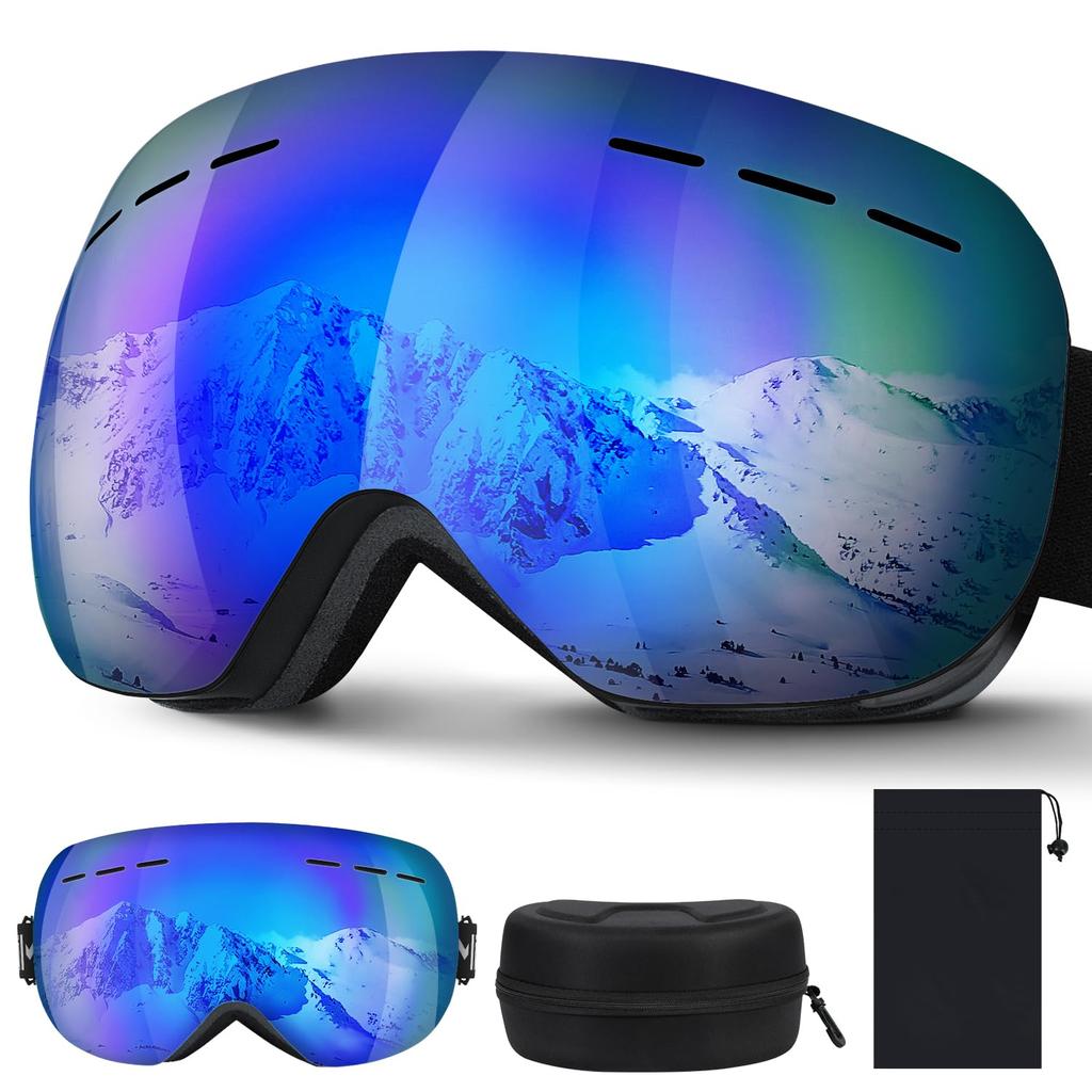 MIXIU Ski and Snow UV UV400 Spherical Compatible with Wide Field of Snowboard Suitable for Winter and with Storage Storage and Cleaning Cloth Goggles,