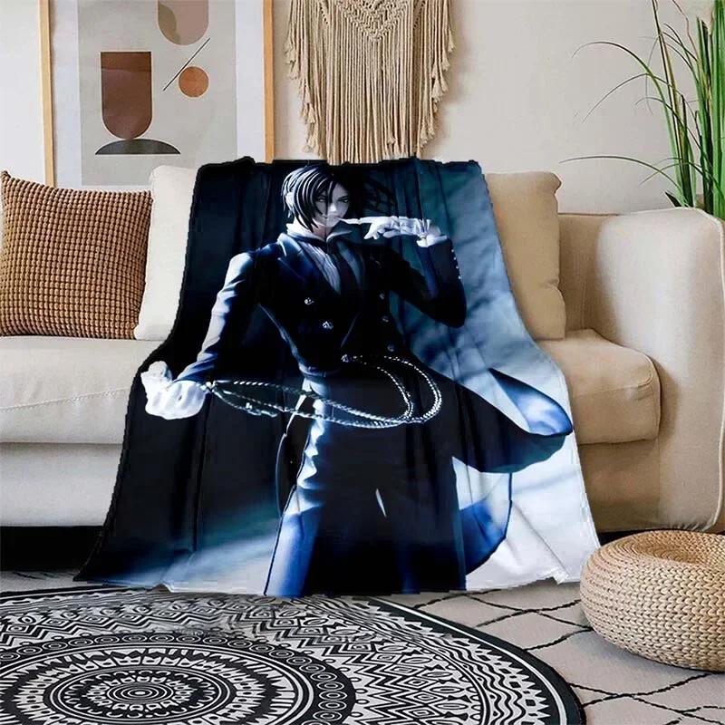 Soft Lightweight Cartoon Print Blanket Black Butler Design for Home Sofa Bedding Kids Gift Microfiber Throw