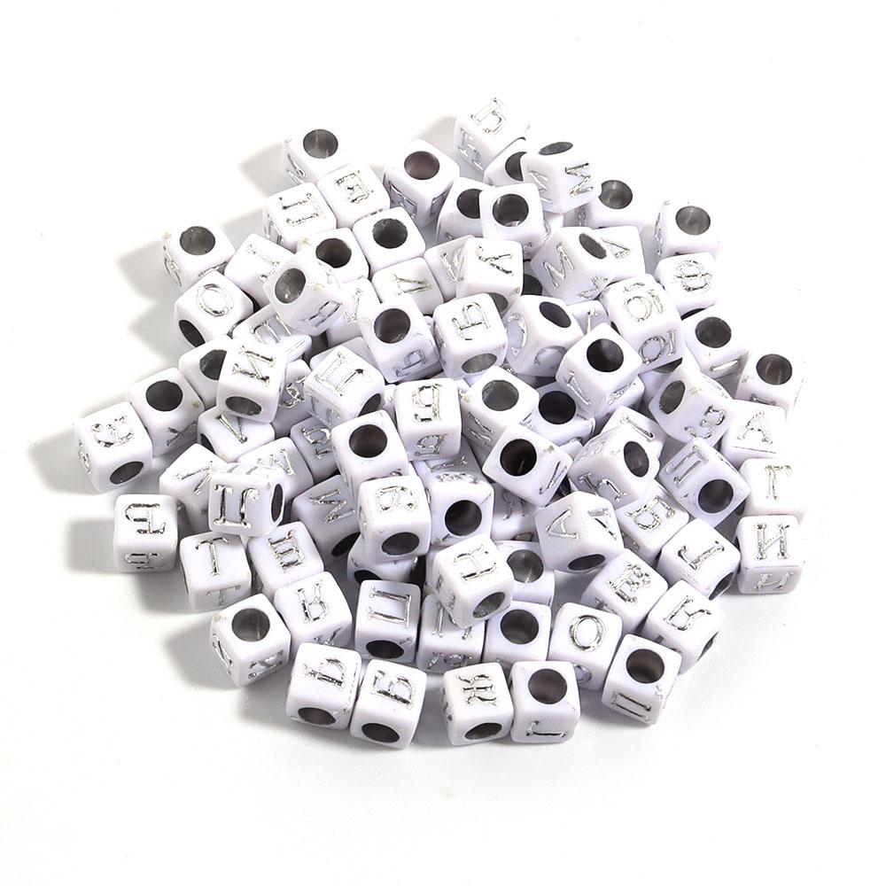 100pcs 6mm Acrylic Russian Letter Beads Square Alphabet Loose Spacer Beads For Jewelry Making DIY Necklace Bracelets Accessories