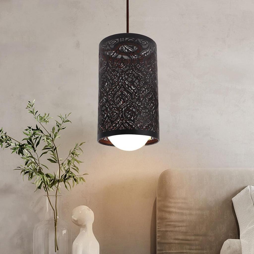 Metal Lamp Shade, E27 E26 Wrought Iron Lamp Shade Black Hollow Carved Modern Lampshade for Table Lamp Bedroom Bedside Decor, 7.9 X 4.7in