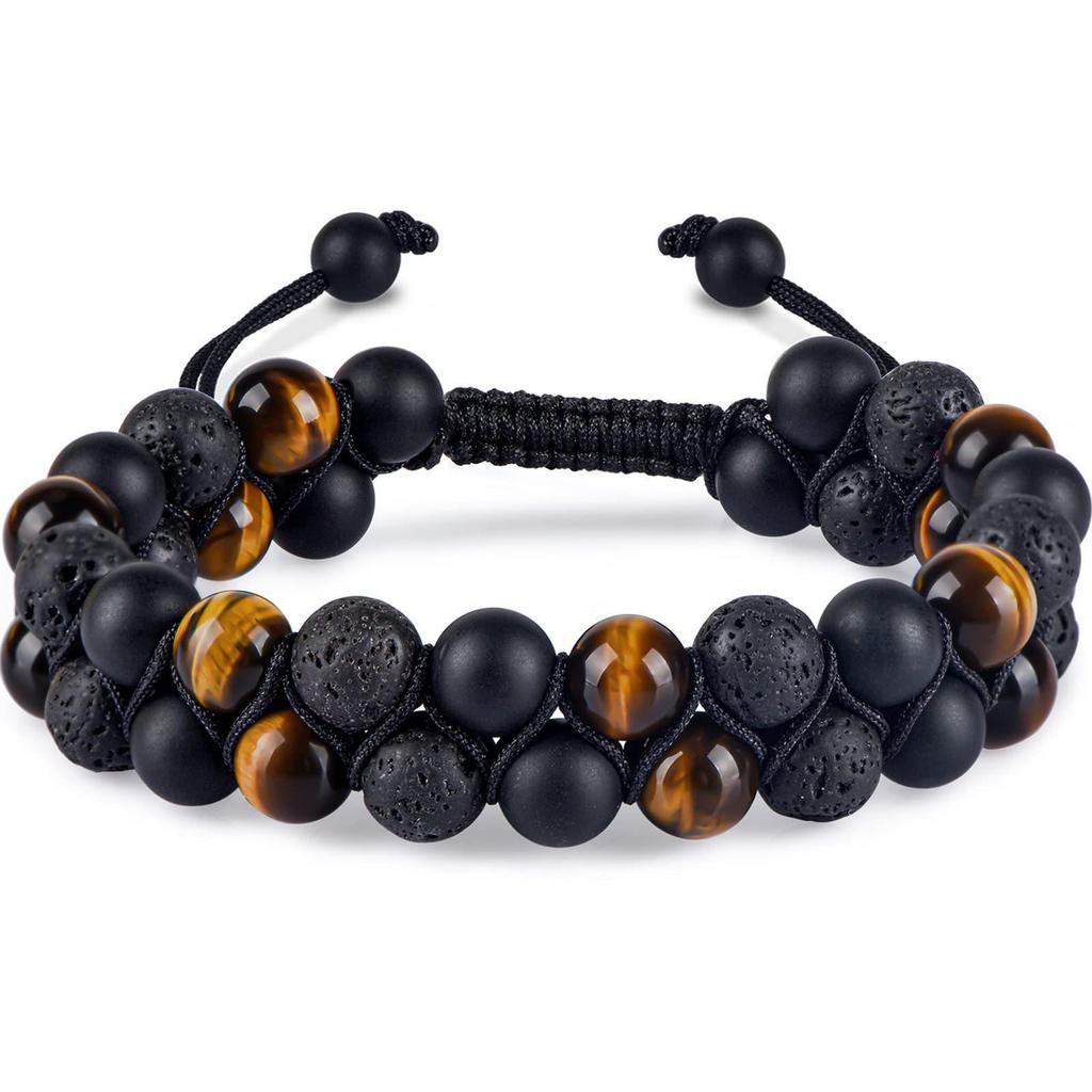 Tiger Eye, Green Pine Cat's Eye, Red Pattern Obsidian, and Green Ghost Natural Stone Woven Bracelet