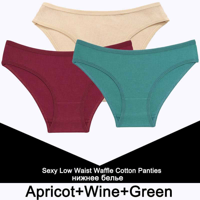 3PCS/Set Damen Waffel Baumwolle Slips Sexy Dessous Damen Unterwäsche Unterhose Slips Mädchen Einfarbige Intime Slips Für Frau