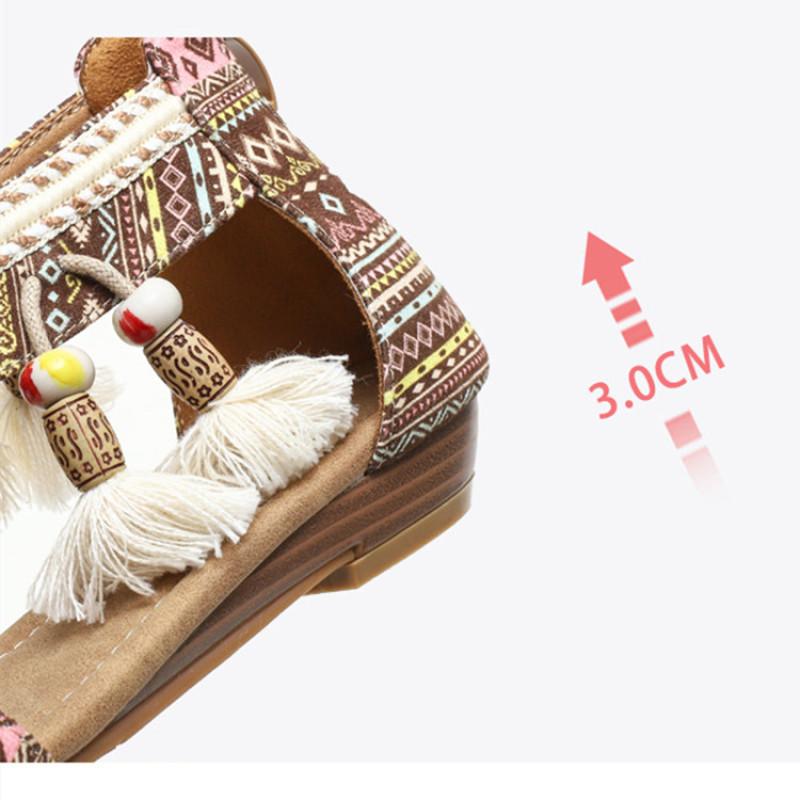 Plus Size 41 42 Women Bohemia Wedge Sandals Female Summer Shoes Fringe National Style Open -Toe Roman Casual Shoes Low Heel