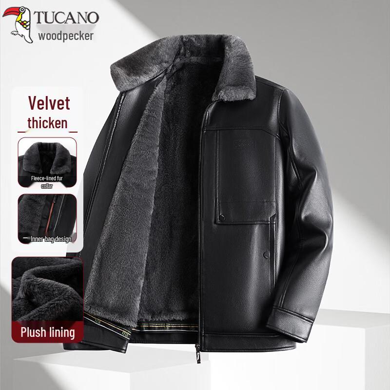TUCANO Men s Fleece Lined Thickened Leather Jacket 3XL