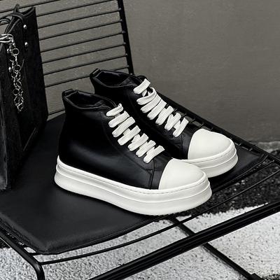 Street Style Ankle Boots for Men Genuine Leather High Top Shoes Fashion Brand Motorcycle Boots Thick Bottom  Male Walking Shoes