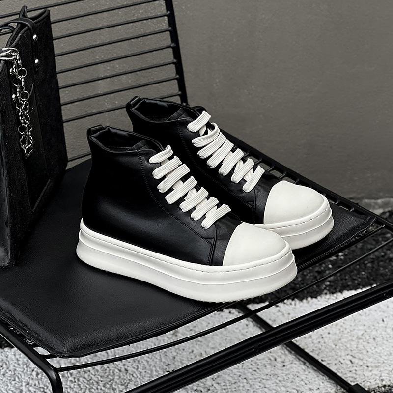 Street Style Ankle Boots for Men Genuine Leather High Top Shoes Fashion Brand Motorcycle Boots Thick Bottom Male Walking Shoes