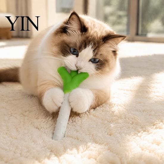 Flexible Silicone Toys for Kittens Scallion Cat Toy, Kitten Chew Toy with Silver Vine And Crinkle Pet Supplies Cats Paper, Teeth Cleaning Indoor