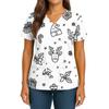 Women's Christmas Print V-Neck Double Pocket Short Sleeves Hem Slit  Uniform And Caregiver Top