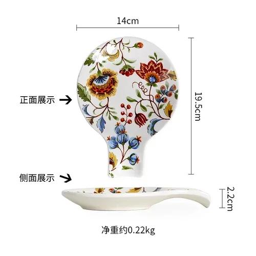 

Specialty Restaurant Ceramic Plates, Creative Spoon Shaped Flower and Bird Patterned Snack Plates, Irregular Dessert Plates