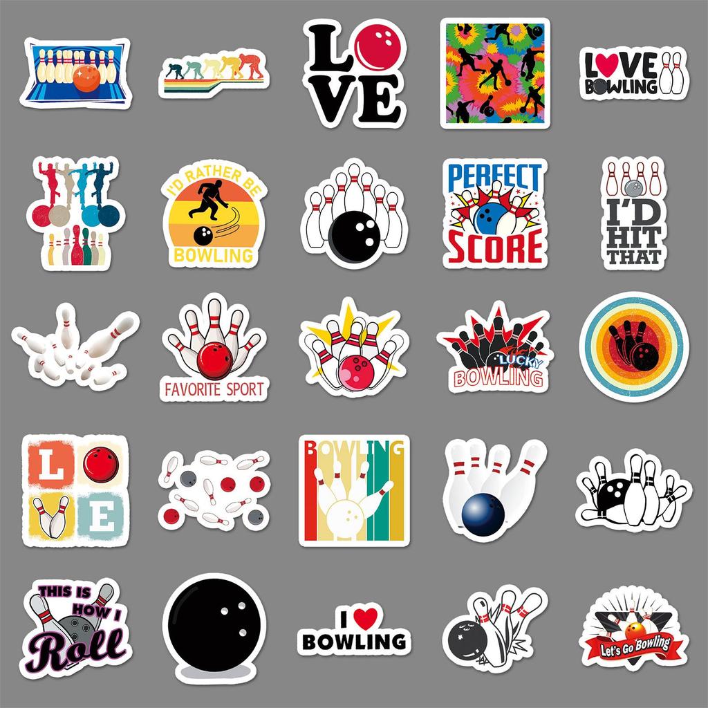 50 Bowling Sticker Pack: Waterproof Graffiti Stickers for Suitcases, Skateboards, Computers, Tablets, and Cartoon Decor
