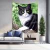 Elegant CowPatterned Cat Tapestry Black  White  Green Leaf Background Ideal Home Decor