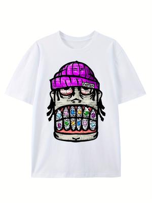 220g Camiseta Casual Urbana Retro Hip Hop de Moda para Hombre, Tops de Verano de Manga Corta con Estampado de Patrón Suave y Transpirable