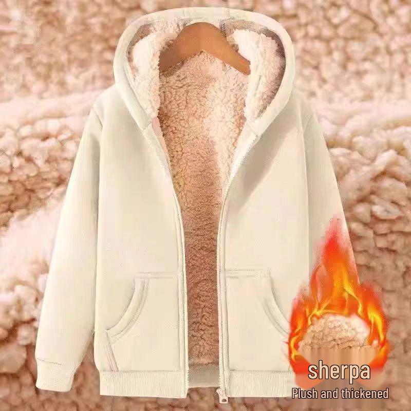 Men s Lambswool Hoodie 2025: Warm, Thickened, Loose Fit, Velvet Lined, Hooded Cardigan Jacket XL
