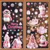 Pink Christmas Wall Stickers Christmas Trees Christmas Wooden Houses Static Stickers Festival Party Decor Glass Stickers