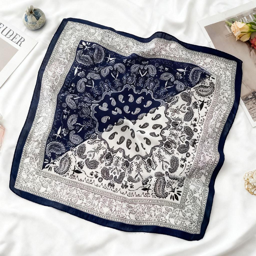 Korean version of solid color big red small square scarf women's plain color spring and autumn warm silk scarf versatile professional scarf decorative
