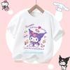 Kuromi Children's Pure Cotton Short-Sleeved Girls' Casual Shirt - Summer T-Shirt with Cartoon Print- Three Little Monkeys Series