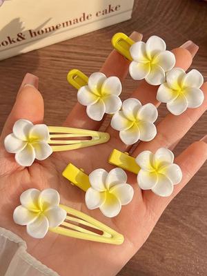 6 Pcs Fashion Sweet Resin Egg Flower Barrettes Hair Clips For Women Girls Party Hair Accessories