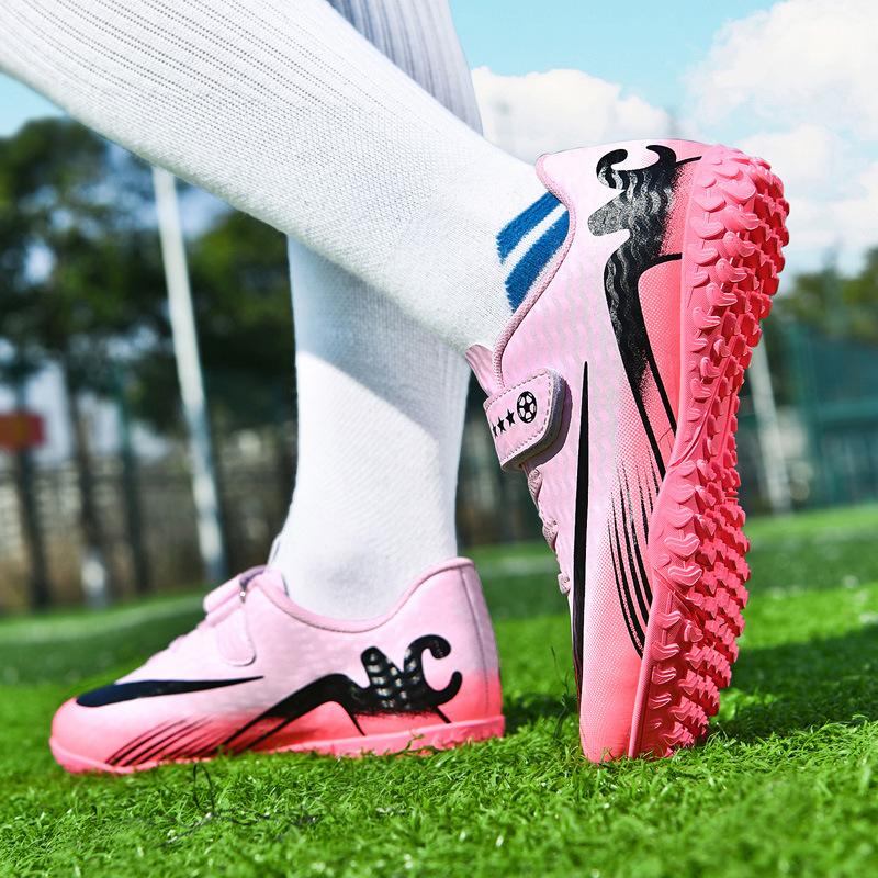 Genuine 2025 new children's football shoes students boys and girls broken nails Velcro breathable training shoes factory direct sales