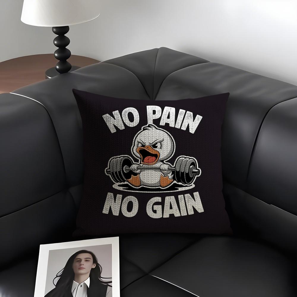 Gym Fitness Bodybuilding Cushion Cover Natural Linen Organic Fabric Double-Sided Printing Sofa Home Decor Gift Pillow Case